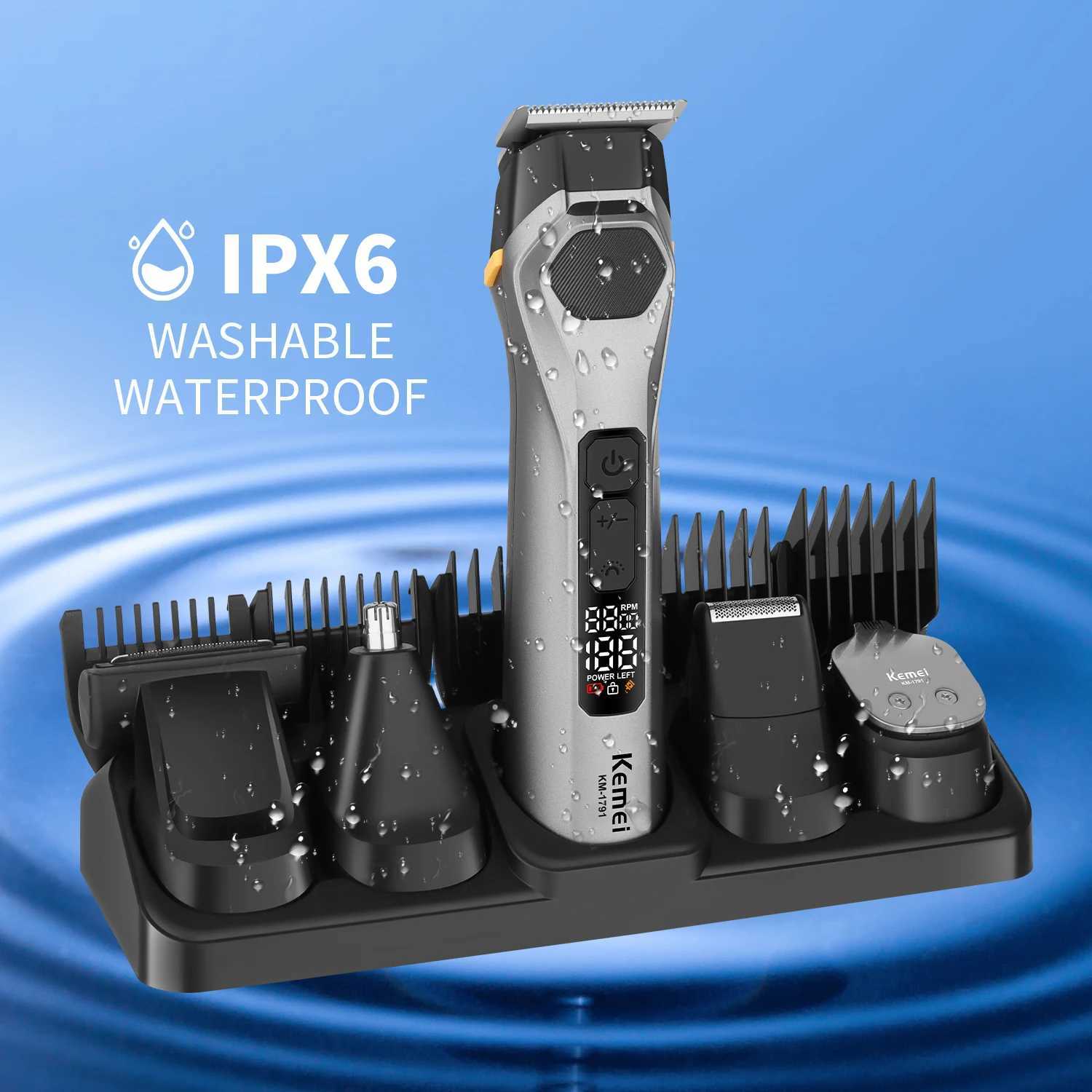 Kemei Waterproof Mens Grooming Kit Electric Beard Trimmer Cordless Razor Hair Clippers Rechargeable facial beard Nose Trimmer R250926