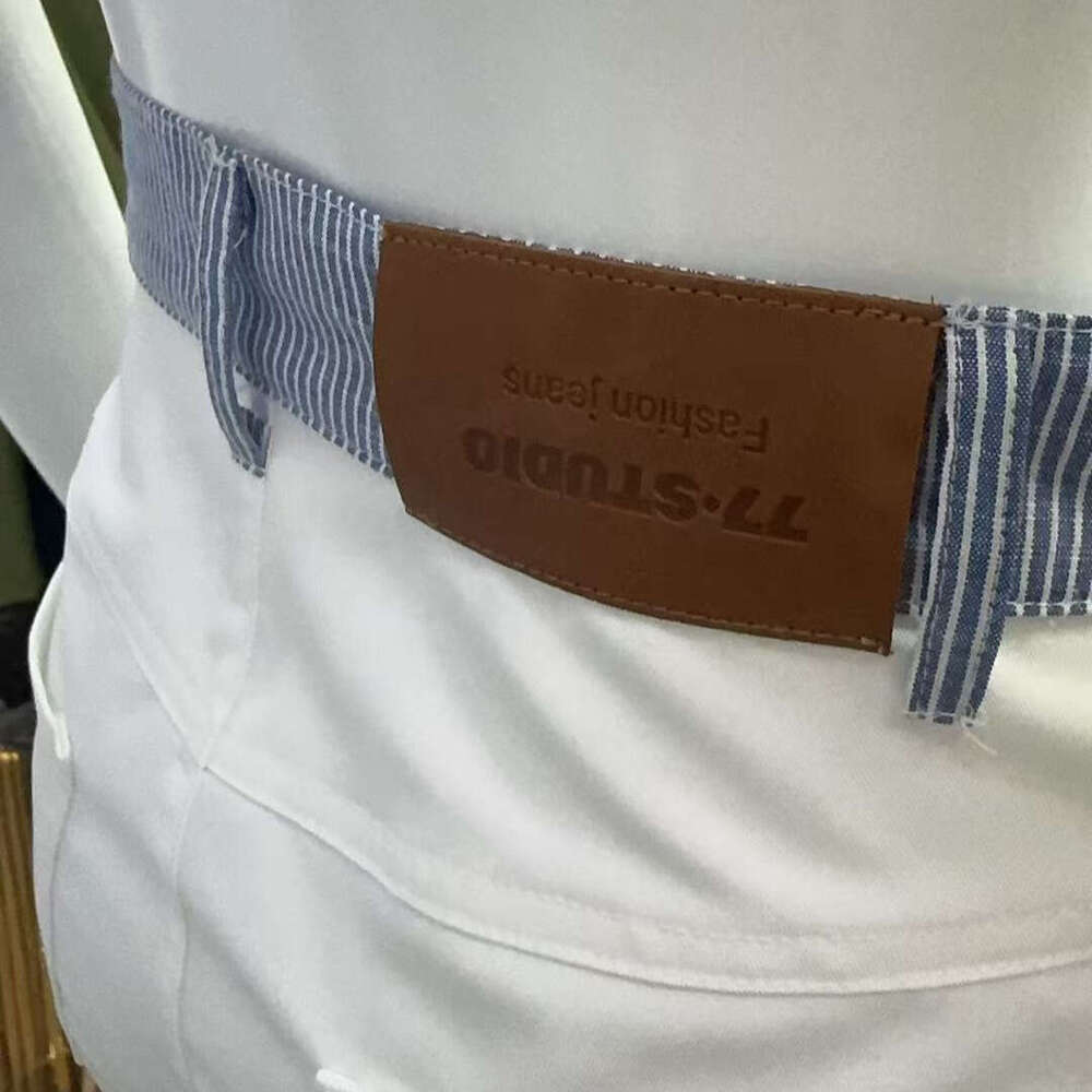 Spring Summer New Color-Block Letter Ribbon Decorated Patchwork Casual Pants Elegant Straight-Leg Jeans