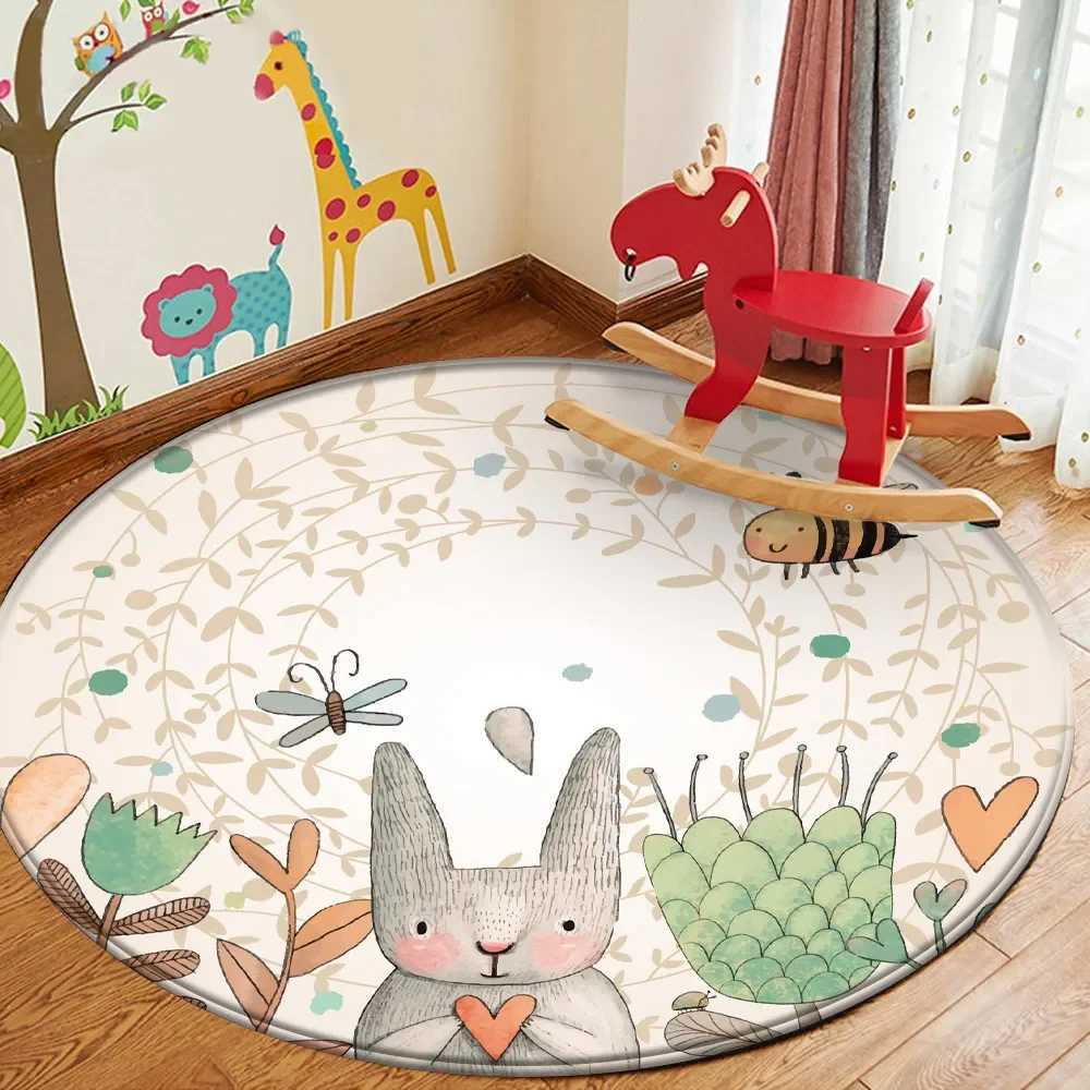 Kids Handprint Rug Round Baby Play Mat Simple Animal Rabbit Bee Pattern C250926
