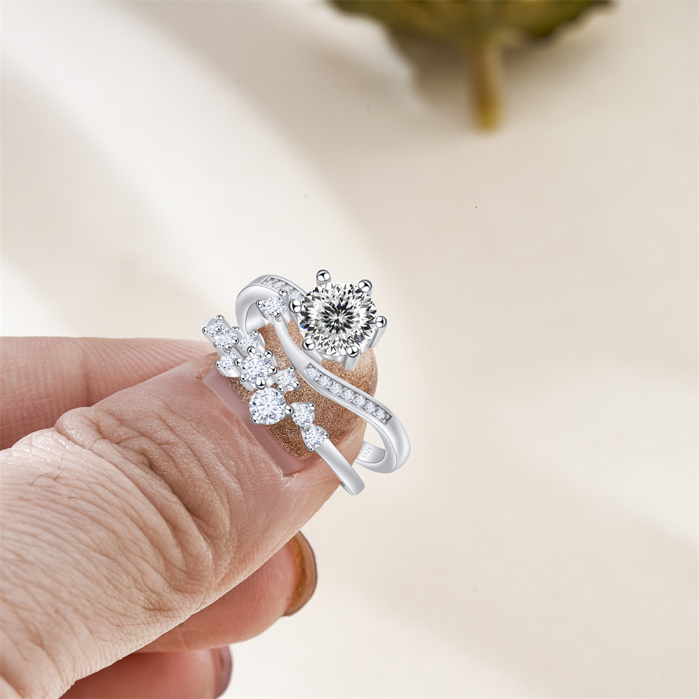 Moissanite ring for woman birthday gift Colorful circular moissanite ring set, pure silver moissanite ring with GRA certificate, tested with a diamond