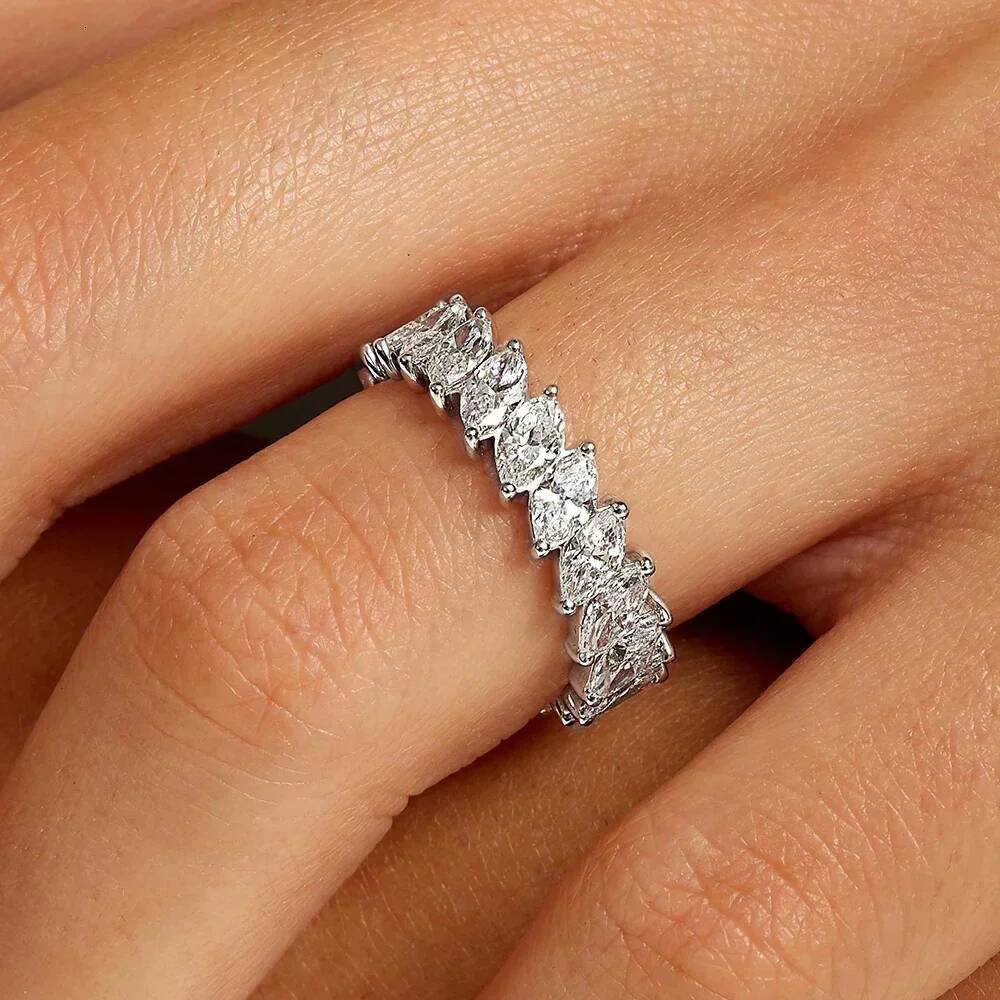 Marquise Cut Moissanite Eternity Ring Band with Certificate S925 Silver Hiphop Diamond Rings for Women men Wedding Fine Jewelry