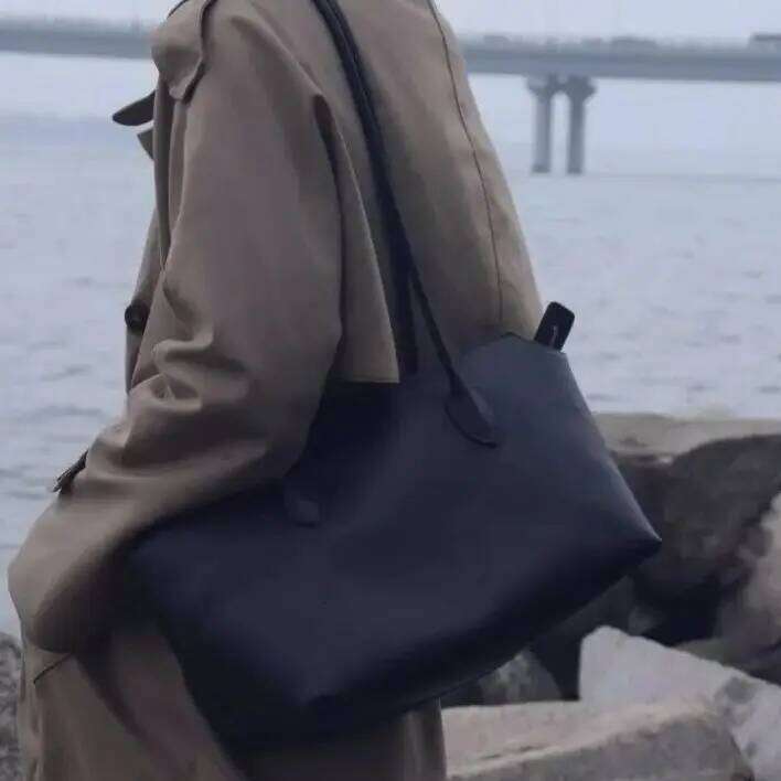Leather Minimalist Style Shoulder Bag Senior Sense Commuter Tote Large Capacity Handbag Soft Breathable Suotong2509