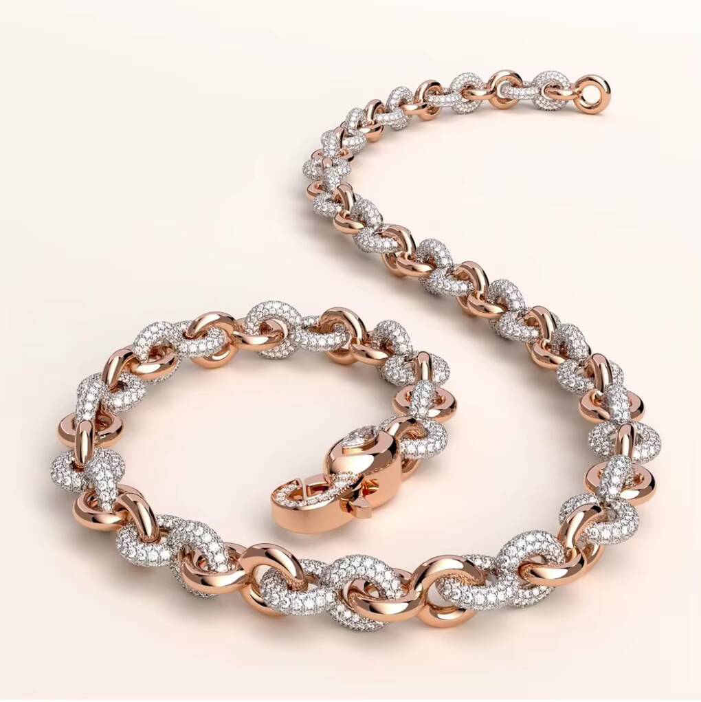 9K18K Gold Hip Hop Cuban Chain Cross Sword Pendant CVD Lab Grown Diamond Mens Necklace Set with IGI 20 Deposit