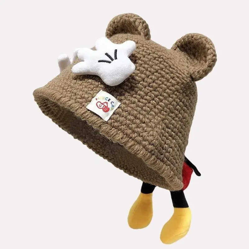 Disney Mickey Mouse Cute Polyester Knitted Fisherman Hat Girls In Autumn Winter Sunshade Outdoor Travel Essential Christmas Gift H250926