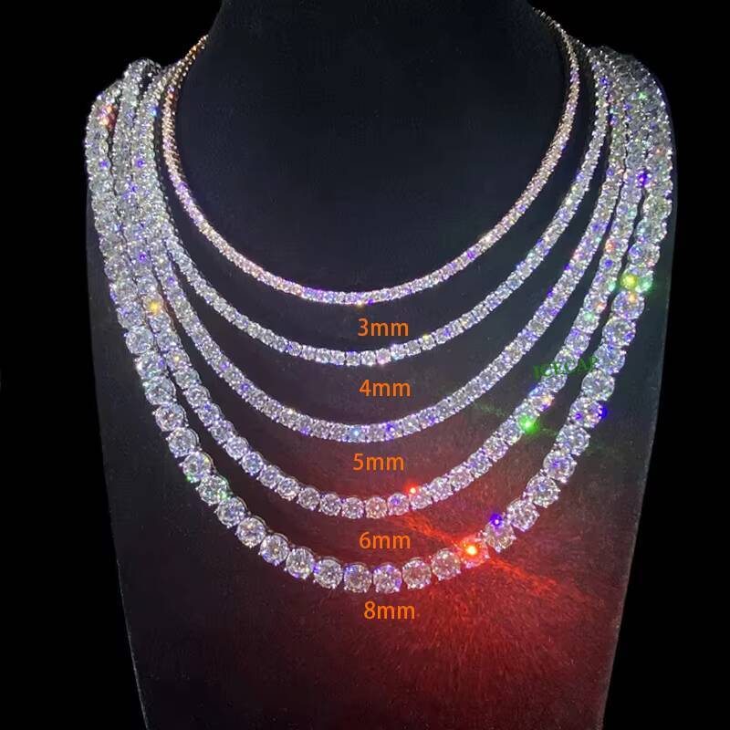 Hip Hop Tennis Chain for Men for Women 3mm8mm 925 Sterling Silver with VVS Moissanite Diamond Fine Jewelry Necklace