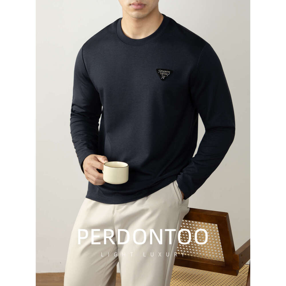 Designer High-End Brilliant Rhinestone High-End Cloud Modal Cotton Long Sleeve Men's Light Inner Wear Autumn Casual Top
