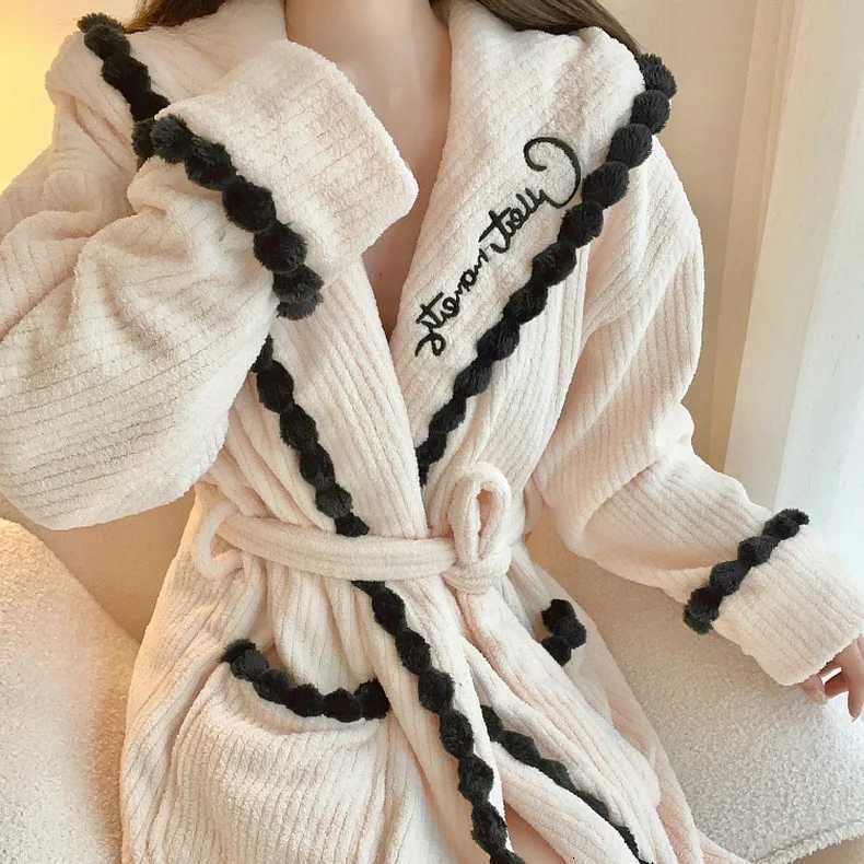 Womens Sexy Robe Coral Fleece Nightgown Female Autumn Winter Thickened Plush Warm Flannel Bathrobe Loose Casual Home Clothing Z250925
