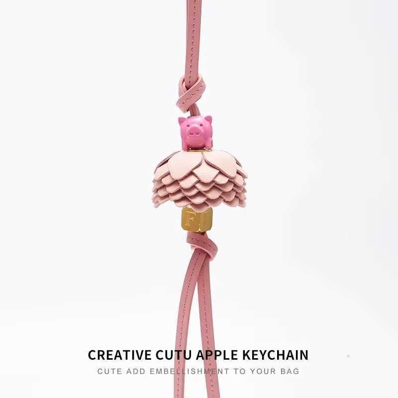 Luxurious Cowhide Bag Charm Handmade Rope Bag Charm Flower Leather Pendant Cute Car KeyChain DIY Decorative Charm Bag Accessories32 D250926