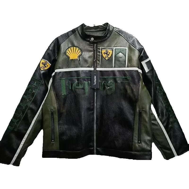 2025 new Mens jackets F1 PU leather jacket fully embroidered heavy-duty patchwork handmade Gothic punk retro style racing motorcycle Windpro