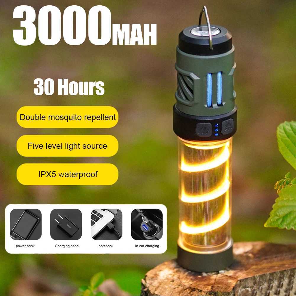 3 in 1 Camping Lantern USB Rechargeable Camping Light Waterproof Night Fishing Lights with Triangle Bracket for Outdoor Camping C250925