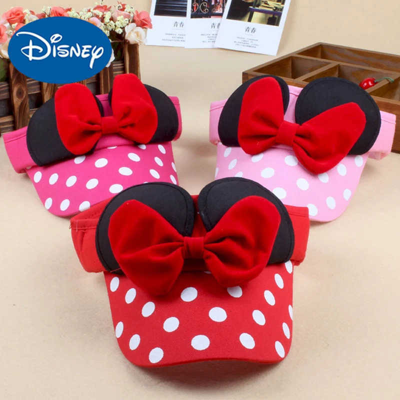 Disney Hat Minnie Mouse Cartoon Hat Minnie Bow Sunscreen Empty Top Hats for Girls Summer Outdoor Sun Protection Visor Cap Gifts H250926
