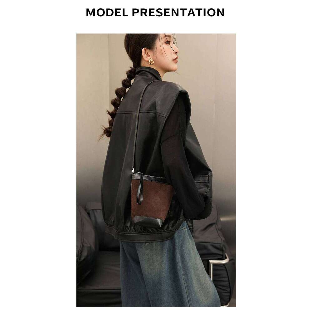 Autumn And Winter Women's Genuine Suede Mini Bucket Bag, Designer Handbags, Top-Grain Leather Commuting Crossbody Bag MDNG2509