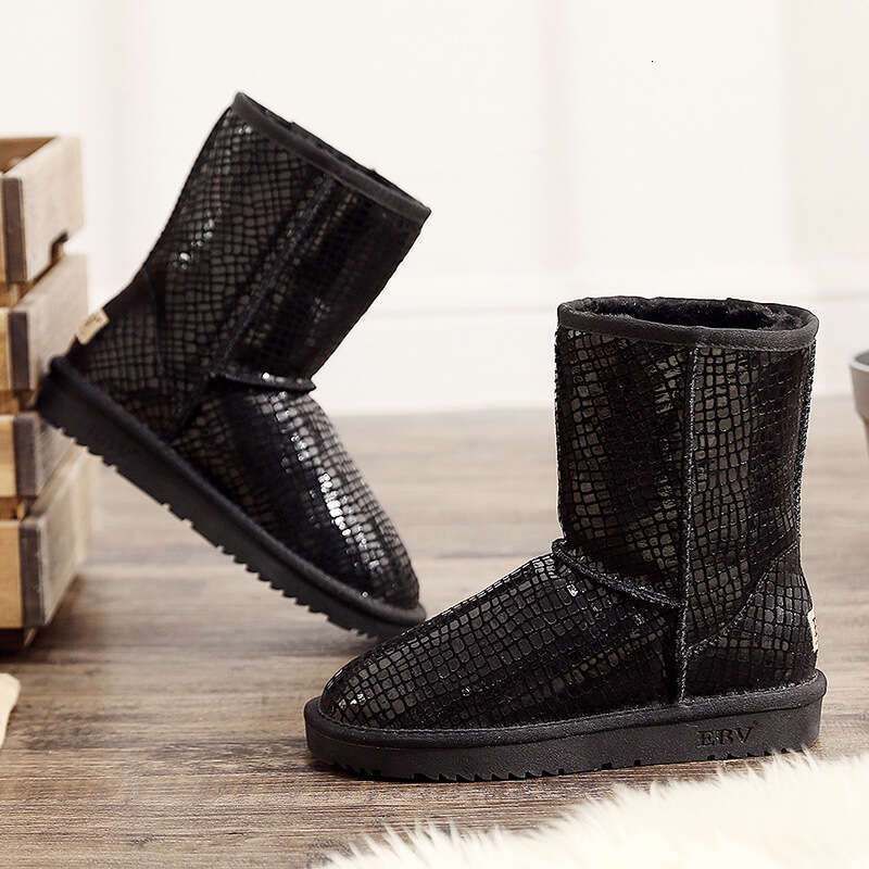 Snow Boots for Women, Mid-Calf, Waterproof, Non-Slip, Sheepskin, Warm, Fleece-Lined, Thickened, Loafers, Women's Cotton Shoes