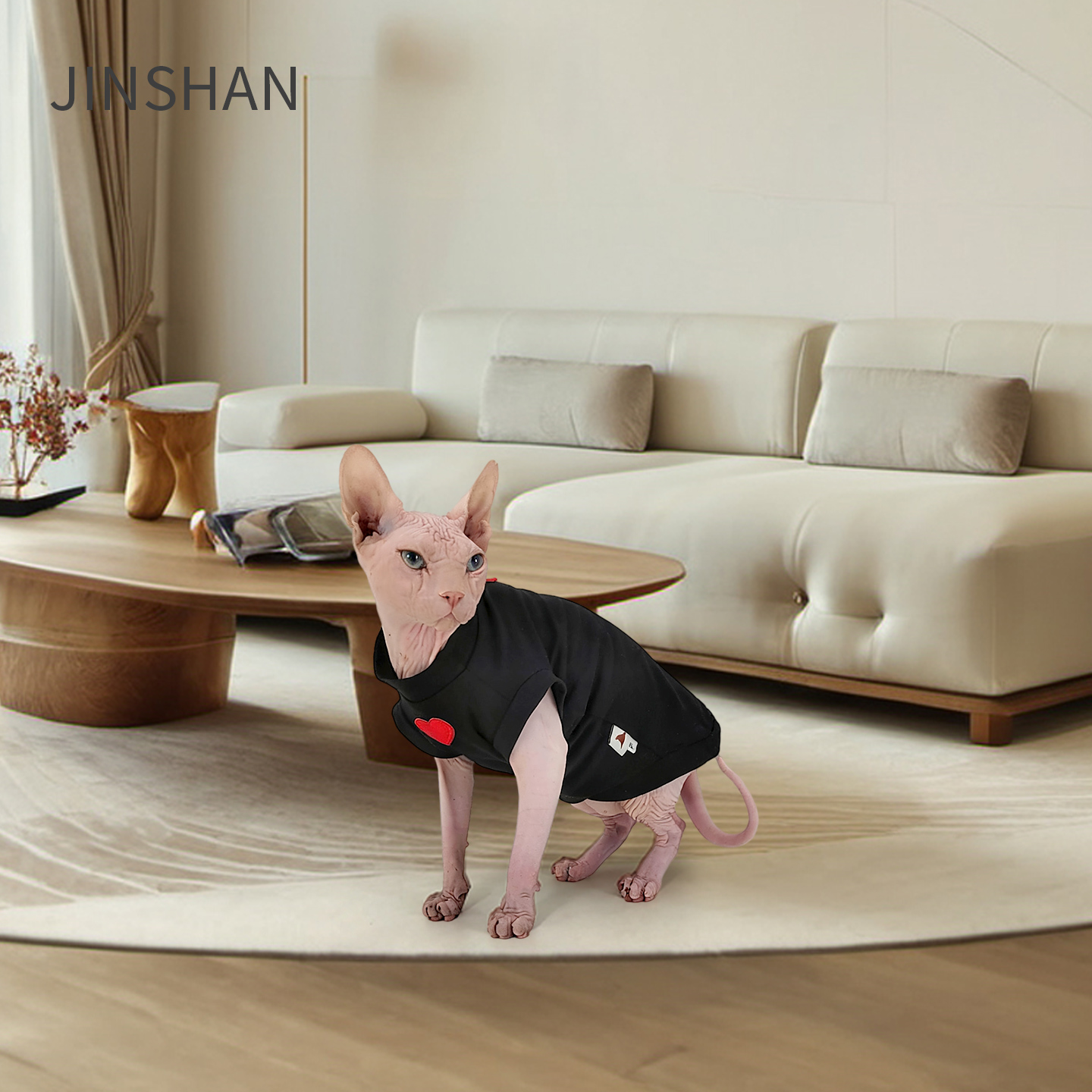 Elegant Sphynx Cat Clothing: Premium Lightweight Vests & Tops w/ Delicate Heart Patterns