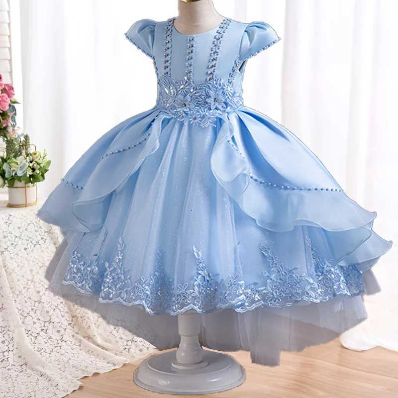 New Princess Dress Aircraft sleeve Tulle Kids Summer Girls Wedding Birthday Party Children Prom Costume Formal Evening Clothes Z250926