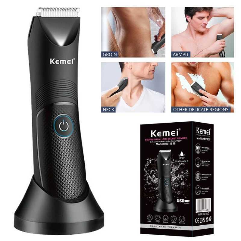 Kemei Pro Body Trimmer For Men Women Groin Body Groomer Pubic Ball Shaver Electric Wet Dry Face Beard Hair Trimmer Rechargeable R250926