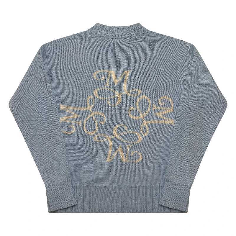 Y2K Retro Long Sleeve Sweater Signature M Pattern Pullover Men New Fashion High Street Casual Streetwear Boxy Knitted Top W250926