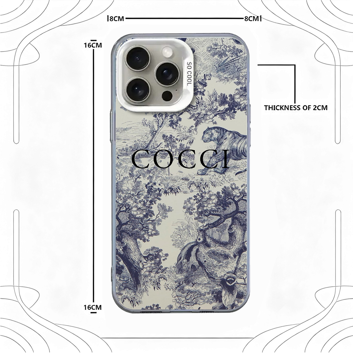 Luxury Designer Phone Case for iPhone 11 - 16 Pro MAX, Elegant Blue & White Safari Animal Pattern, Premium Protective & Stylish Cover R20250919 (12)