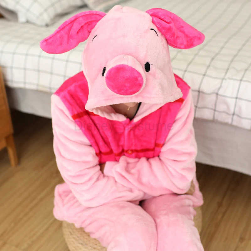 Disney Adults Kids Piglet Onesie Soft Long Sleeves Pajamas Home Clothes Women Men Anime Cosplay Costumes For Christmas Halloween Party H250926