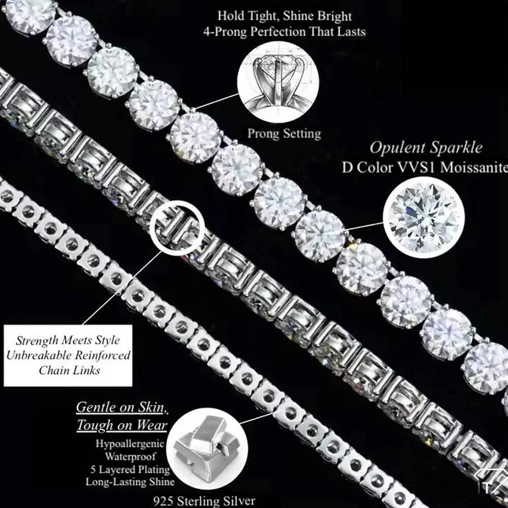28mm D VVS1 Moissanite Tennis Bracelet For Women Men Sparkling Diamond GRA 925 Sterling Silver Plated 18k White Gold Bracelets