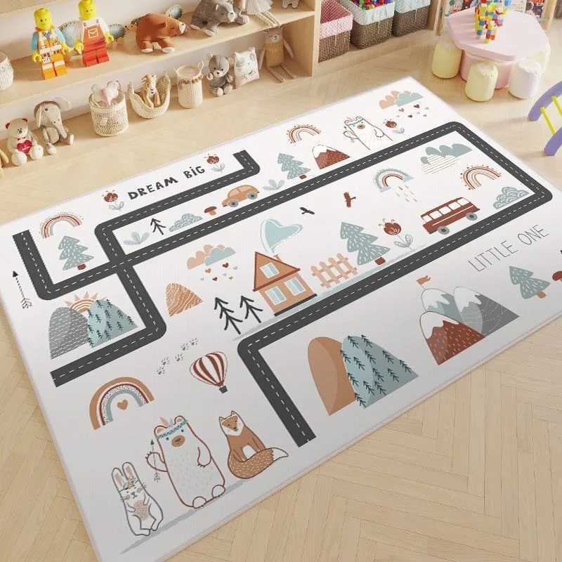 VIKAMA Crystal Velvet Childrens Carpet Parking Lot Climbing Rug Game Traffic Road Early Education Kindergarten Mat Home Decor C250926