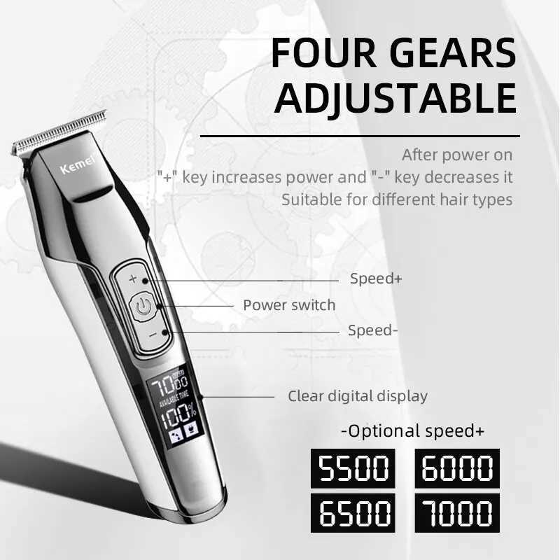 Kemei5027 Professional Hair Clipper Beard Trimmer for Men Adjustable Speed LED Digital Carving Clippers Electric Razor R250926