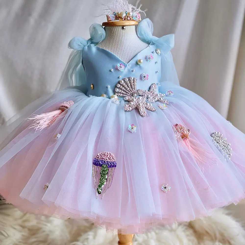 Gorgeous girl birthday party dress new sky blue Lolita girl fluffy yarn skirt foreign style special girl beauty pageant dress Z250926