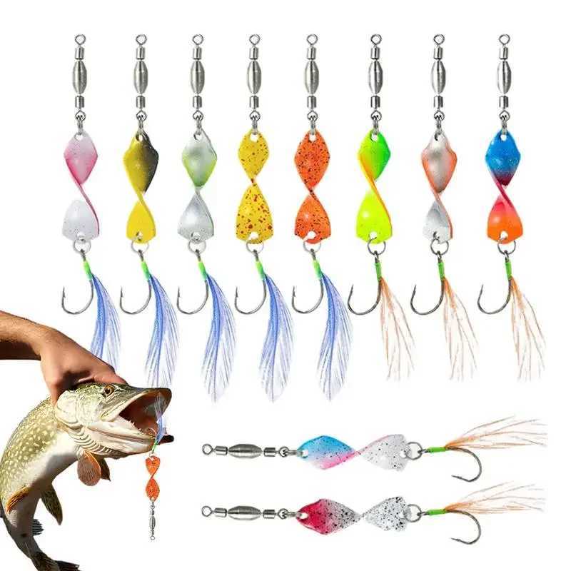 10pcsset Spiral Jig Artificial Bait For Fishing Spoon With Hook And Feather Spinner Hard Baits For Trout Bass W250926