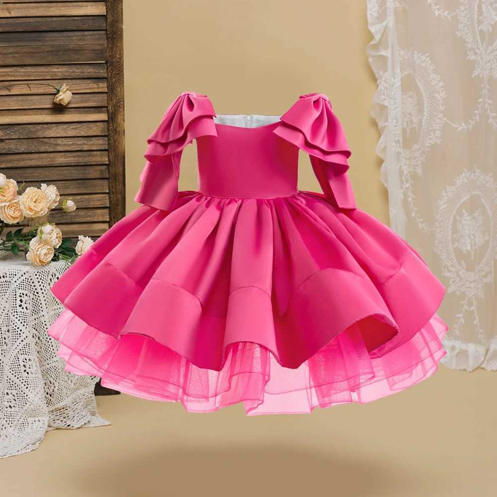 Fashion Big Bow Girls Party Dress Formal Pink Wedding Bridesmaid Birthday Princess Dresess for Girl Gala Christmas Kids Clothes Z250926