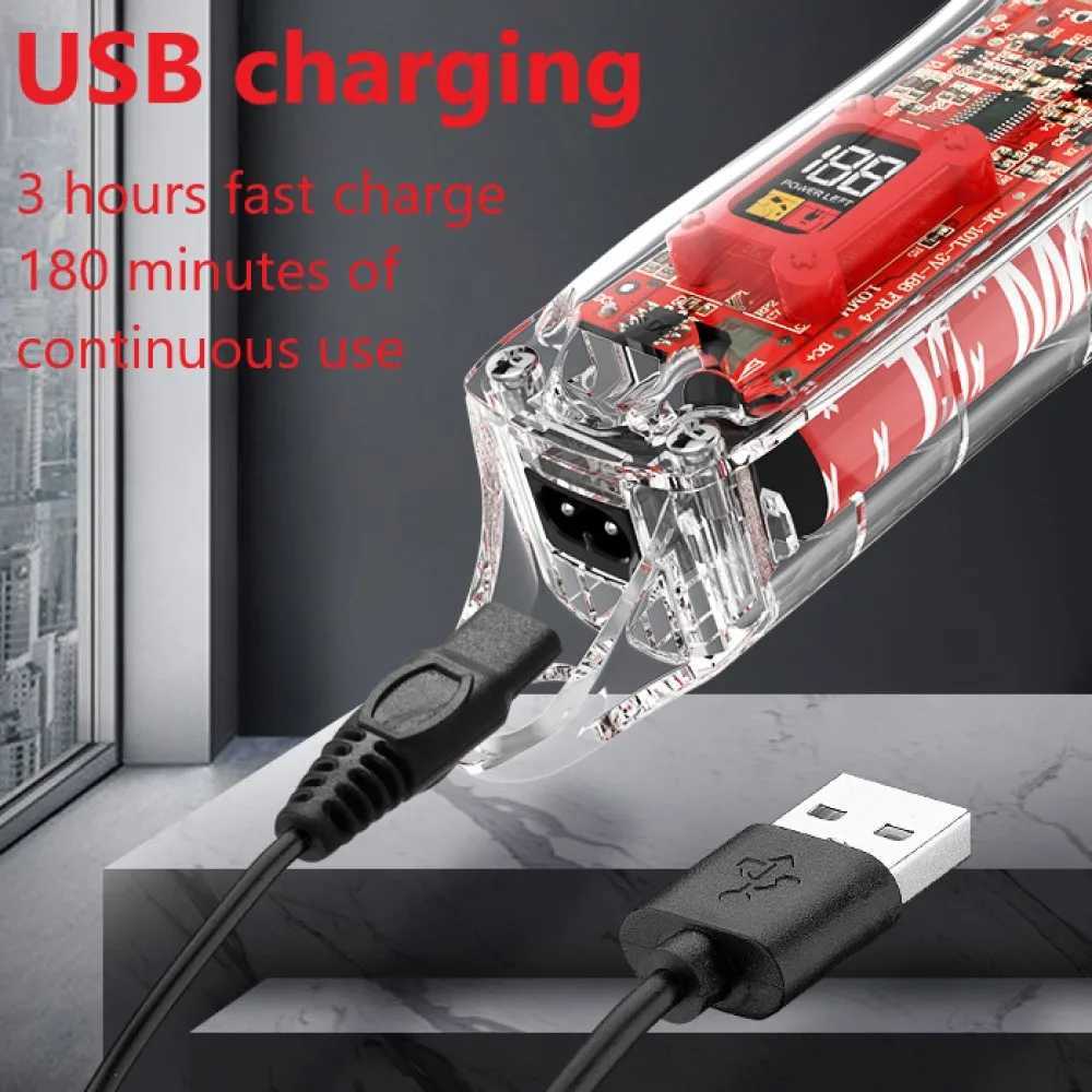 Kemei Rechargeable Hair Cutting Machine Barber Shop Fade Hair Clippers Cordless Trimmer Transparent Cover Red Base KM1761246 R250926