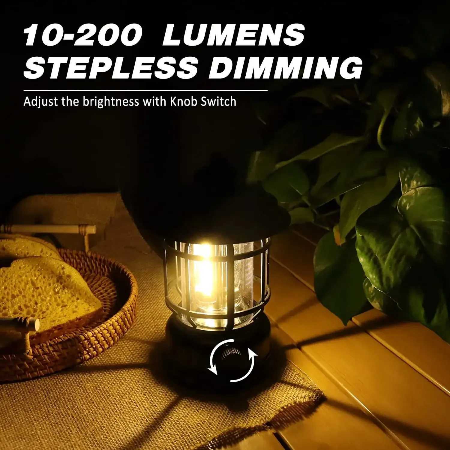 Rechargeable Camping Lantern Stepless Dimming COB Portable Waterproof for Hiking Fishing Emergency Home Power Outages Indoor Out C250925
