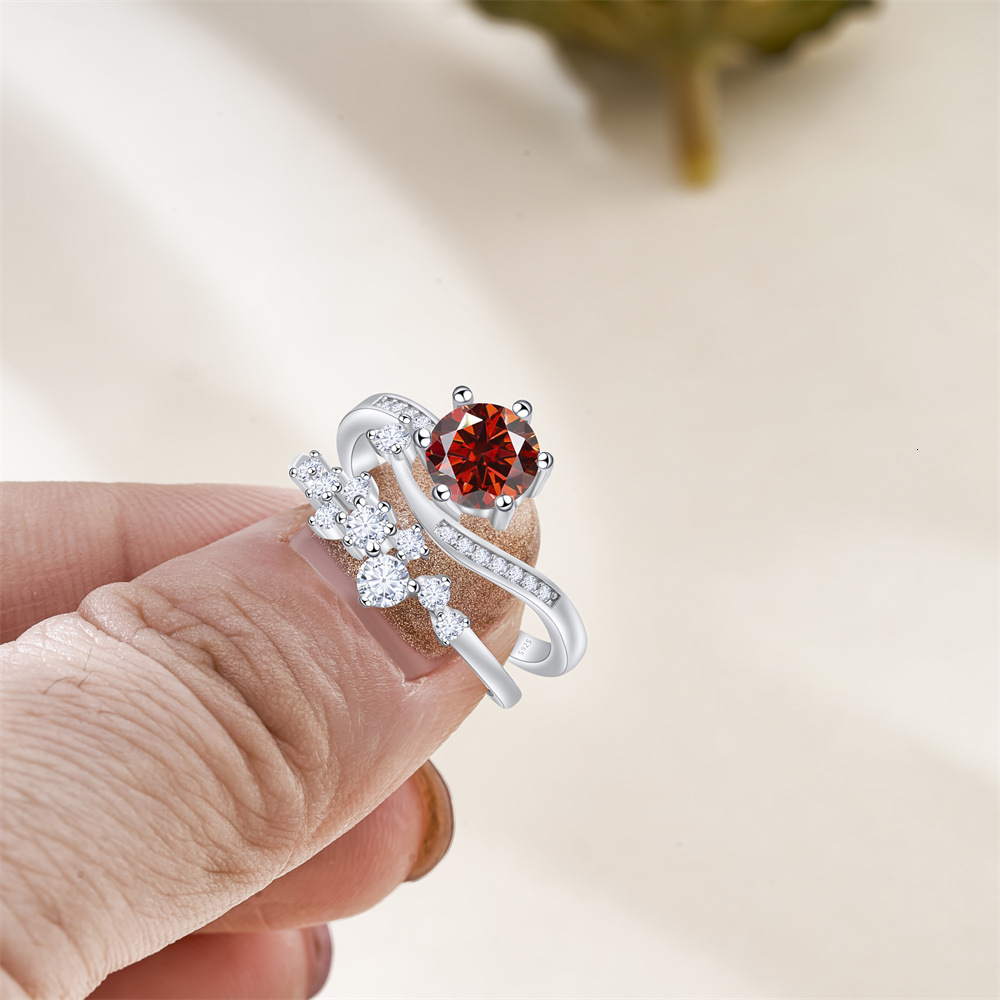 Moissanite ring for woman birthday gift Colorful circular moissanite ring set, pure silver moissanite ring with GRA certificate, tested with a diamond