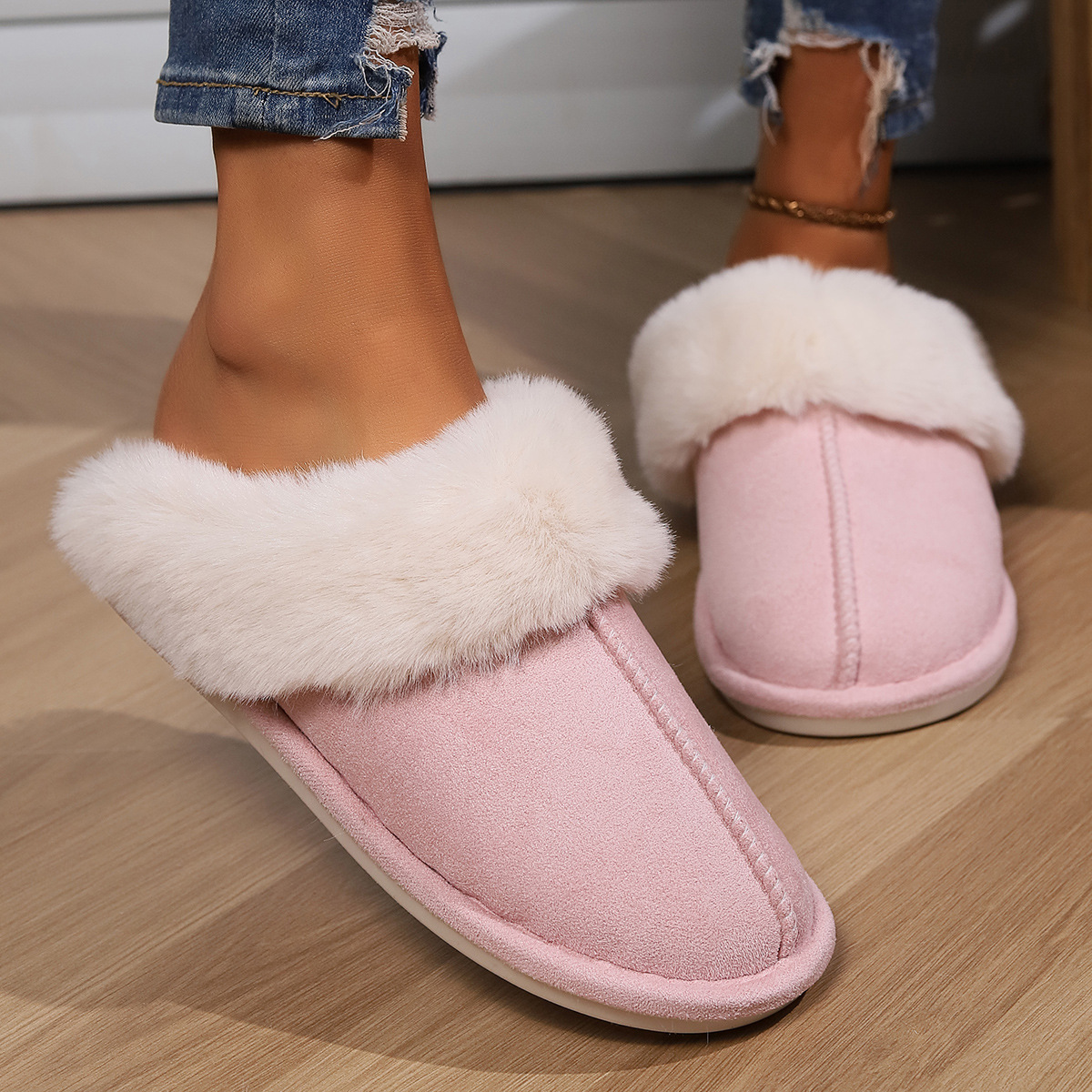 Free shipping designer autumn and winter home bright diamond warm one-shoulder slippers fashionable trendy cotton slippers