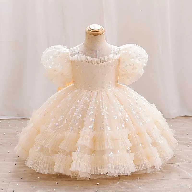 Girls New Bubble Sleeves Wedding Party Dress Princess Christmas Party Cute Foreigner Bow Birthday Dress Baby Dress Z250926