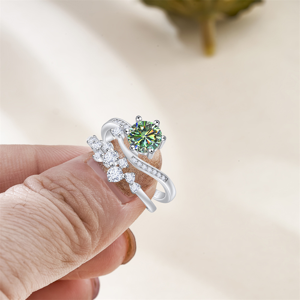 Moissanite ring for woman birthday gift Colorful circular moissanite ring set, pure silver moissanite ring with GRA certificate, tested with a diamond