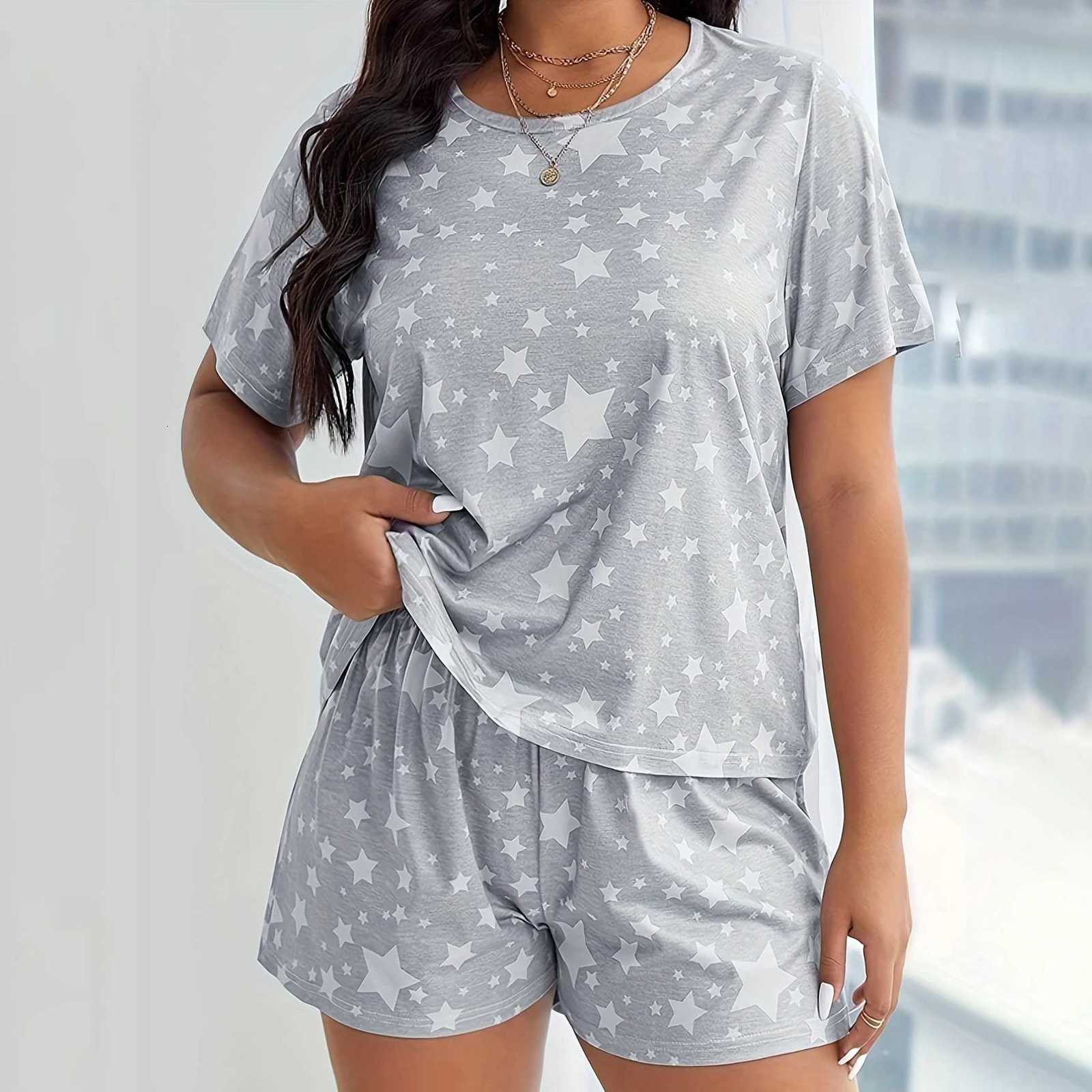 Plus Size XL5XL Oversized Sleepwear Round Neck Womens Pajamas Sets Short Sleeve TShirt Shorts Pink Heart Print Loungwear 2PC Z250925