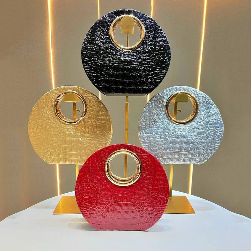 Women's Elegant Crocodile Pattern Round Black Handbag Chain Shoulder Crossbody Patent Leather Top Handle Bag high-quality