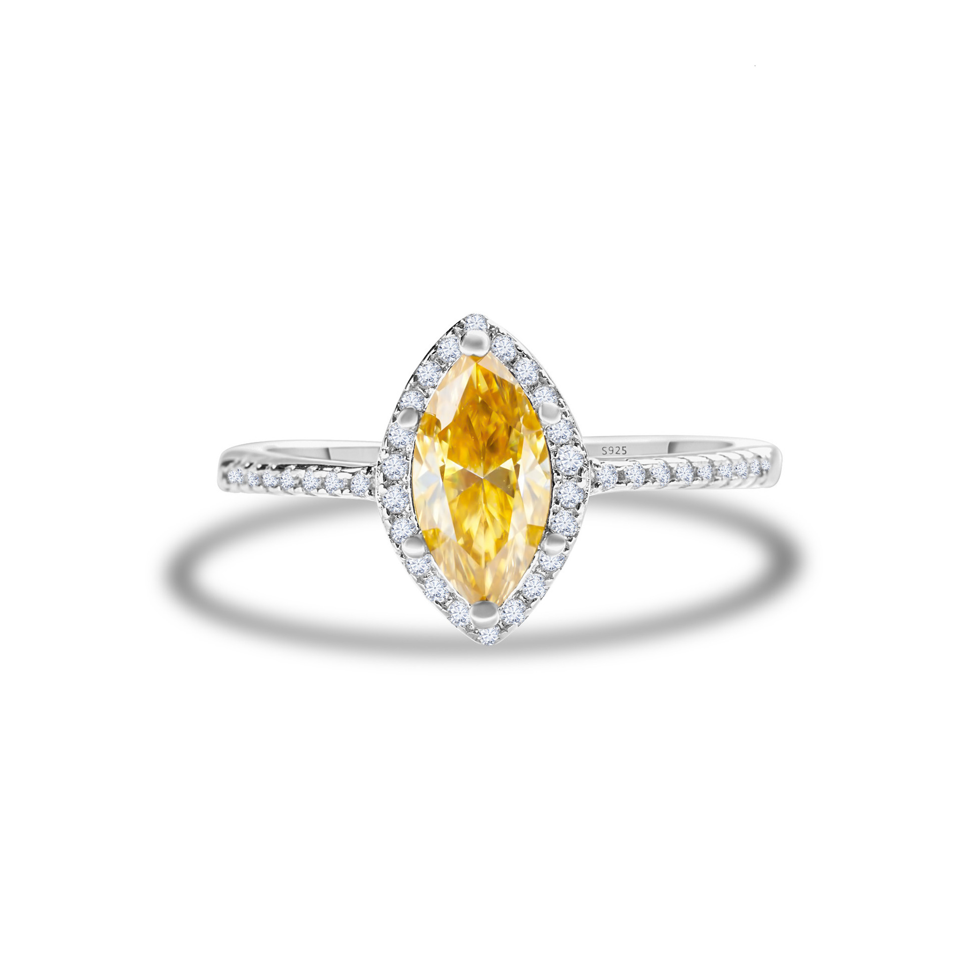 S925 Silver Ring Moissanite Moissanite Diamond Horse Eye Shape Women's European and American One Carat Ring Cross-Border