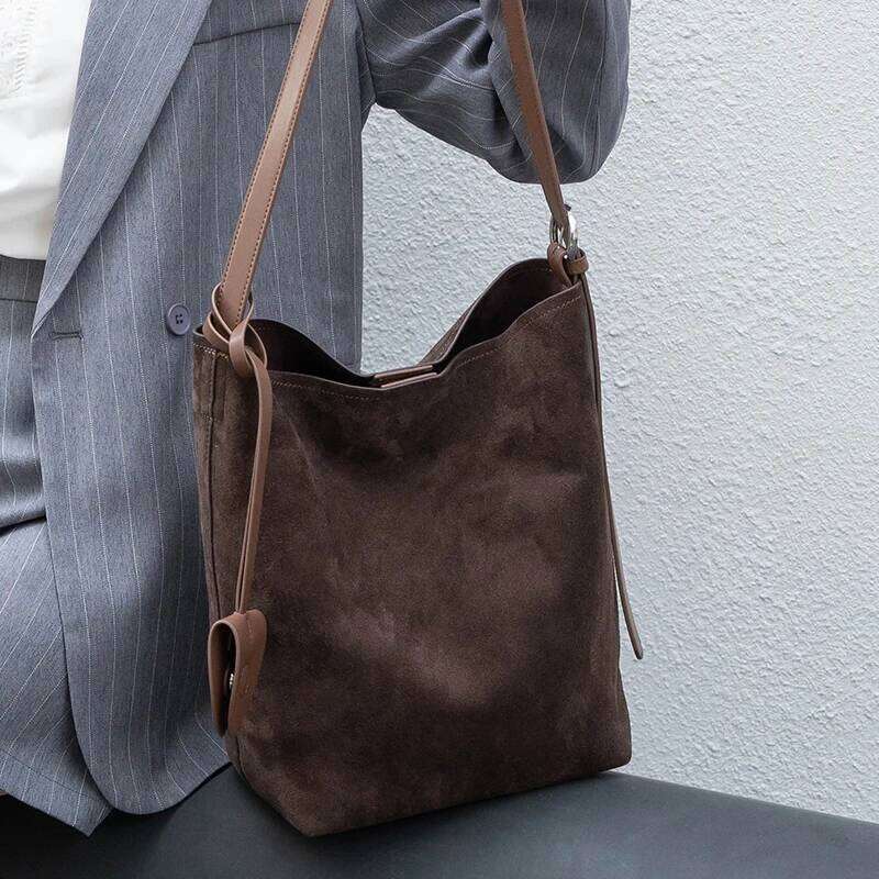 Women's Soft Frosted Cow Leather Shoulder Bag Female Retro Casual Cowhide Durable Handbags Ladies Fashion Trend Bags Girl Suotong2509