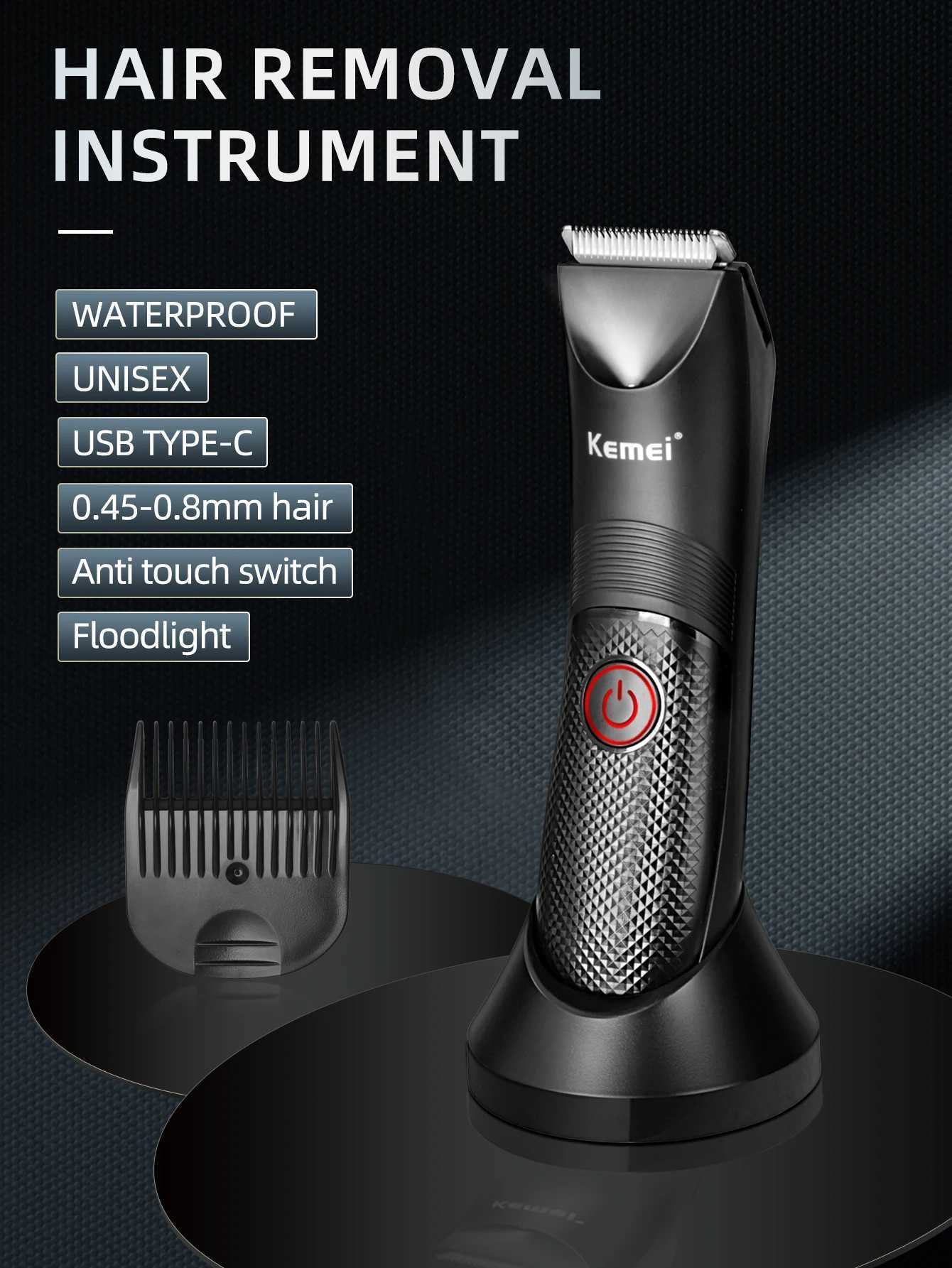 Kemei Electric Hair Clipper Professional Sensitive Area Haircuts Machine Waterproof Body Trimmer with Charging Base KM1838 R250926
