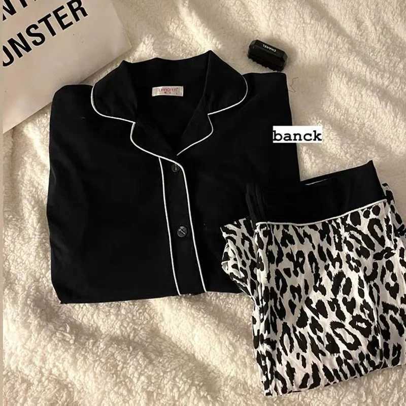 Spring and Summer New Korean Version of the Ladies Pajamas Homewear Black Leopard Cardigan Autumn and Winter Homewear Thin Suit Z250925