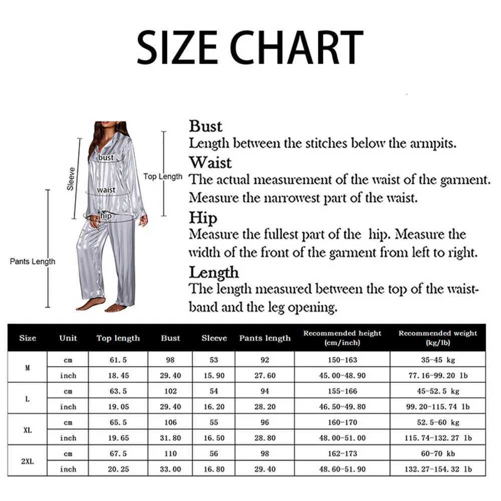 Womens Summer Striped Pajama Set Long Sleeve Top Trousers Silk Satin Home Suit Spring Loose Casual Sleepwear Female Nightwear Z250925