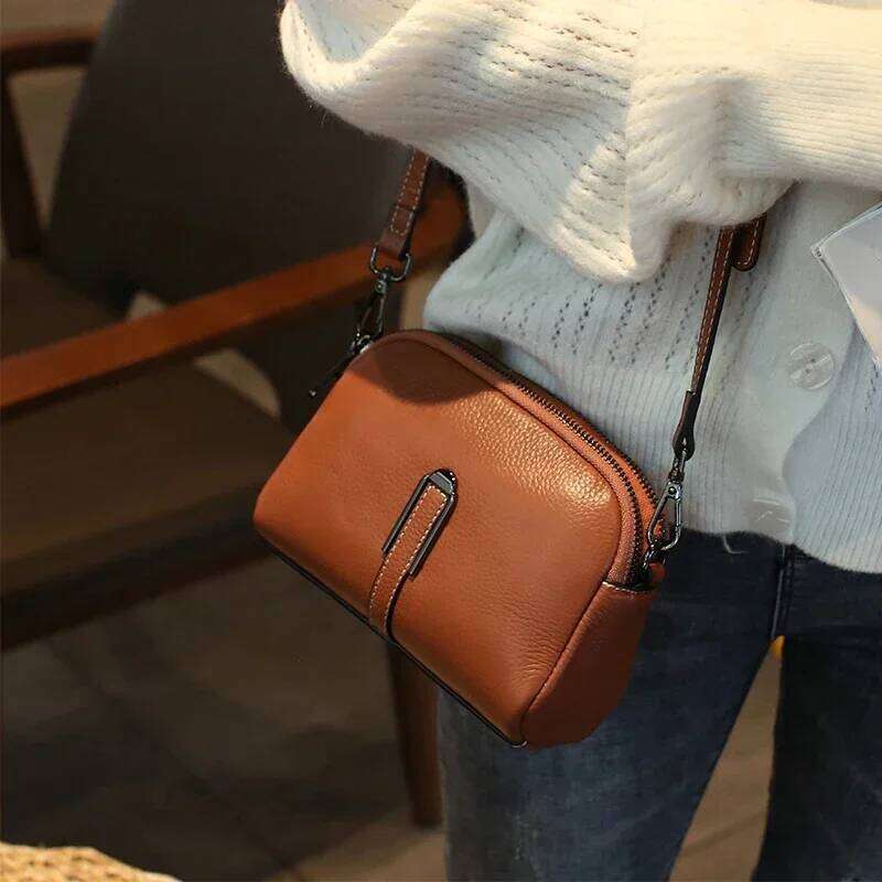 Genuine Cowhide Leather Women Lady Mobile Phone Shoulder Bags Female Messenger Pack Fashion Small Retro Crossbody Bag MDNG2509