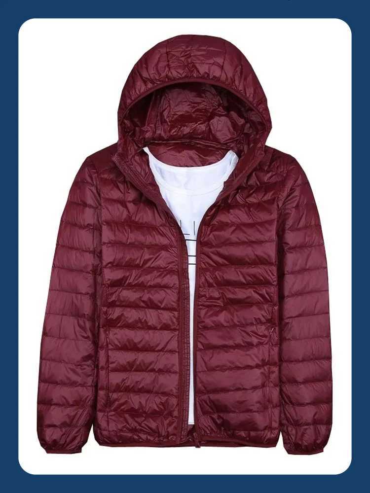 010 Mens Winter Coat Duck Down Jackets Ultra Light Thin Hooded Down Coat Portable Windproof Puffer Parkas Male Overcoat 5XL W250926