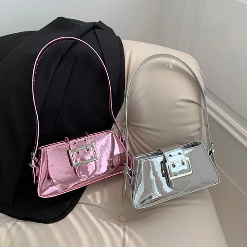 Silver Shoulder Bags for Women 2023 Spring Y2K Small Purse Glossy PU Leather Luxury Brand Female Underarm Handbags Pink Z250926