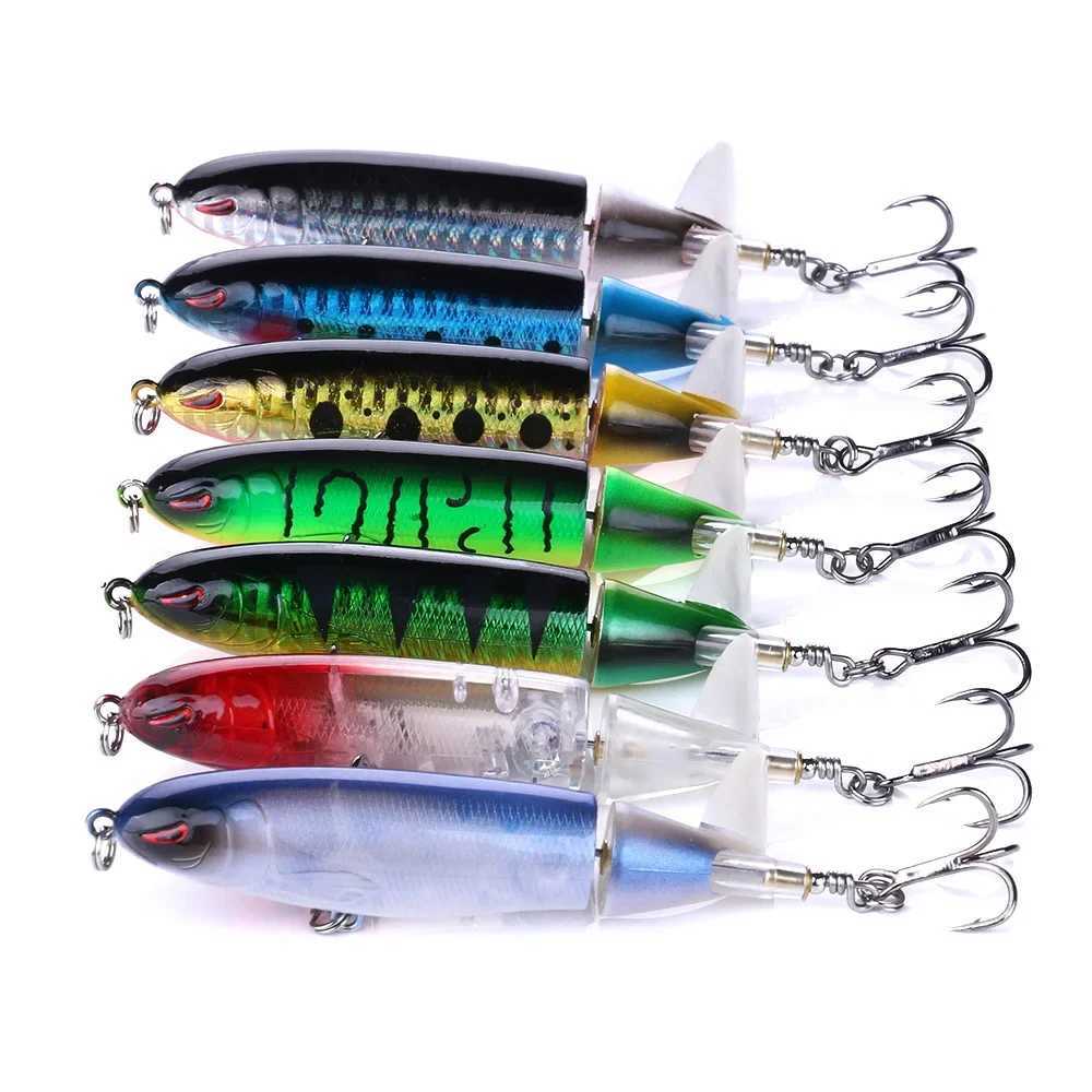 1pcs 10cm 14cm Topwater Spinner Fishing Lure Popper Artificial Pencil Hard Bait pelr Rotating Tail Fishing Tack Swimbait W250926