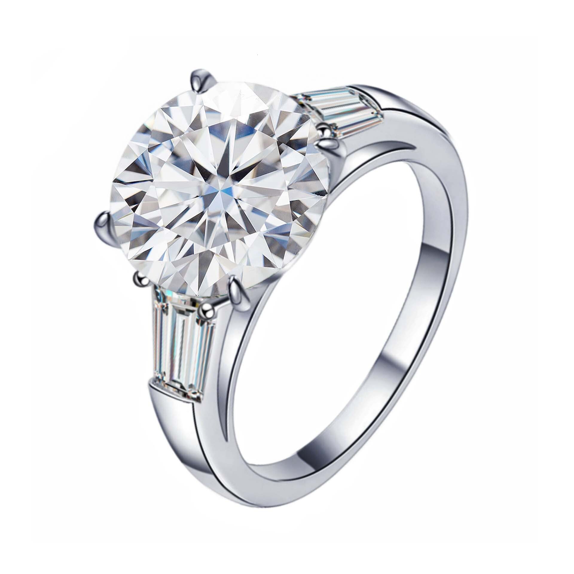 S925 Sterling Silver 5 Carat Round Moissanite Ring for Women Elegant and Luxurious High-End Engagement Ring