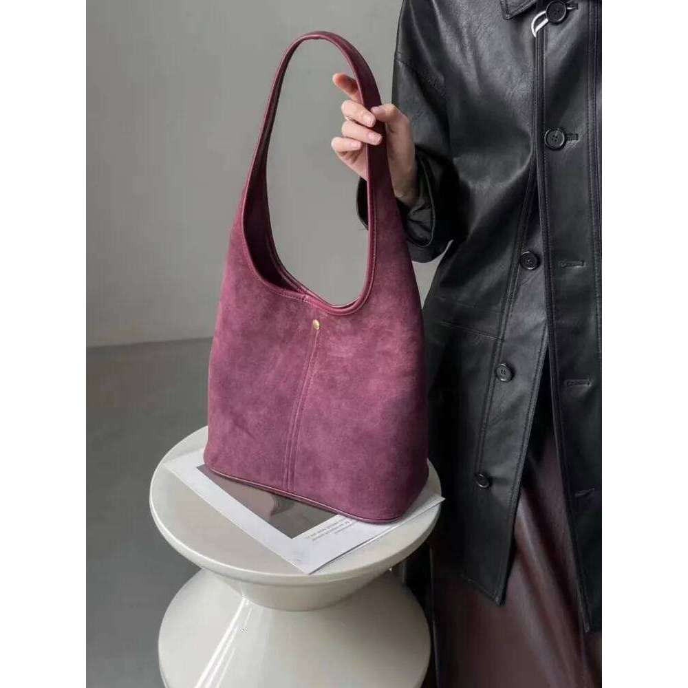Women Hobos Vintage Solid Color Cow Suede Single Shoulder Versatile Casual Handbag Totes Autumn Office Lady Underarm Bag MDNG2509