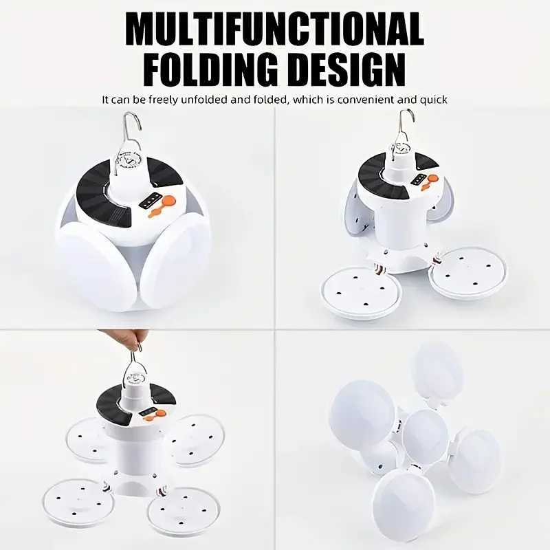 Portable LED Solar Camping Light Bulb Rechargeable Flashlight Waterproof Night Lamp Camping Supplies 5 Mode Adjustable with Hook C250925