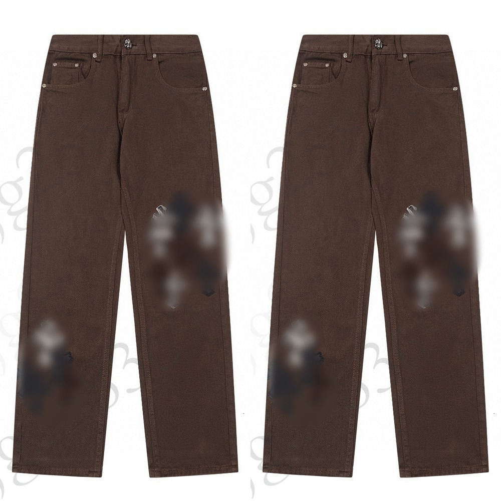 1 Designer Chrome Jeans Cross Embroidery Comfortable Jeans Men Women Loose Hip Hop High Quality Couple Vintage Casual Trendy Jeans Fashion 41d
